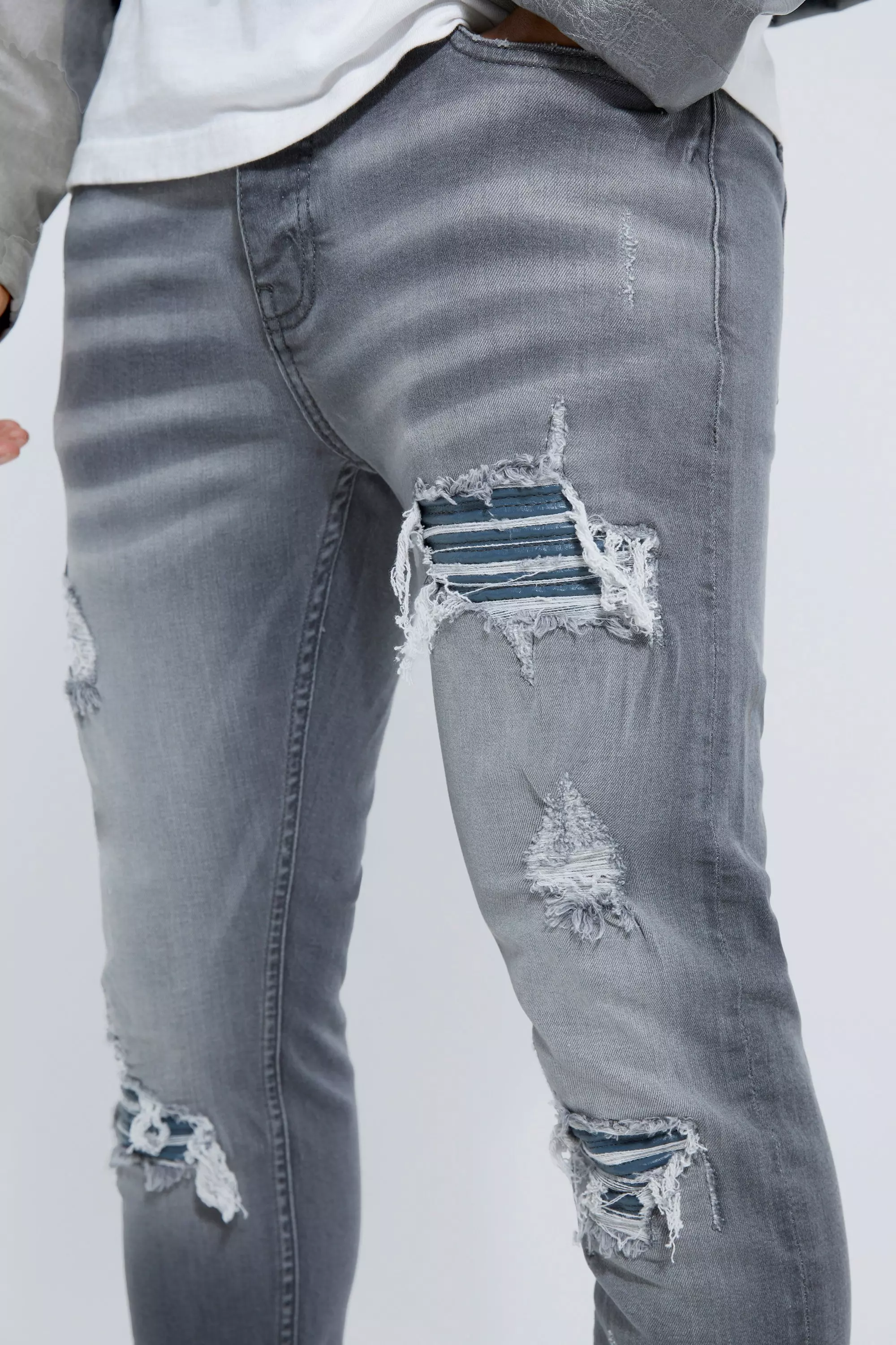 Grey ripped deals biker jeans